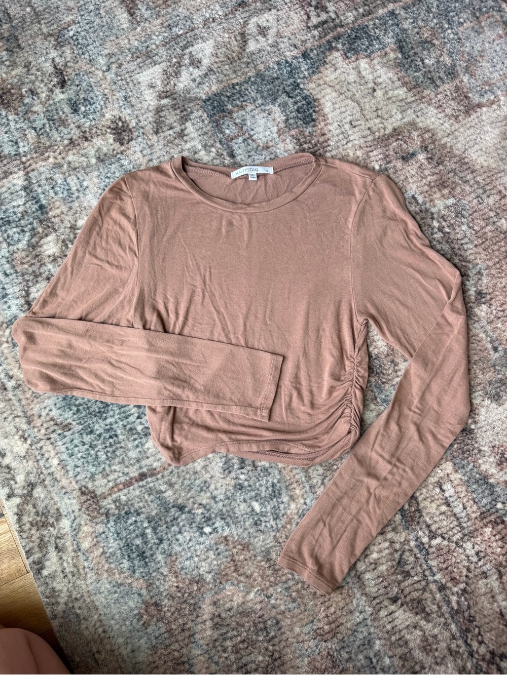 Long Sleeve Dusty Rose Light Brown Scrunch Top - S